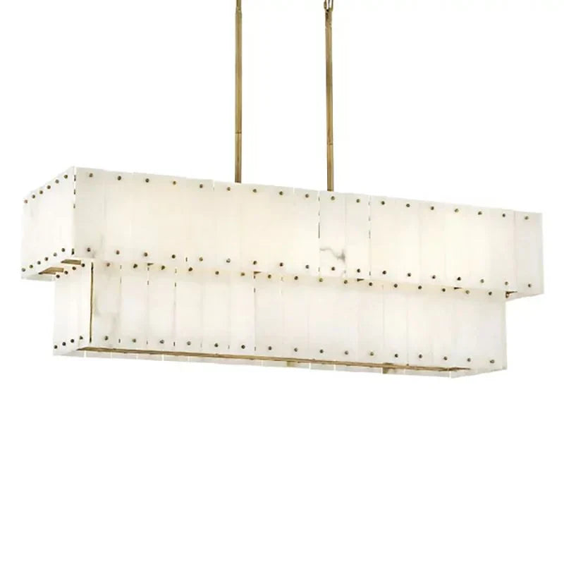 Alabaster Rancho 2-Tier Linear Chandelier - Modern Crystal Ceiling Light Fixture for Dining Room, Kitchen Island & Bedroom Lighting