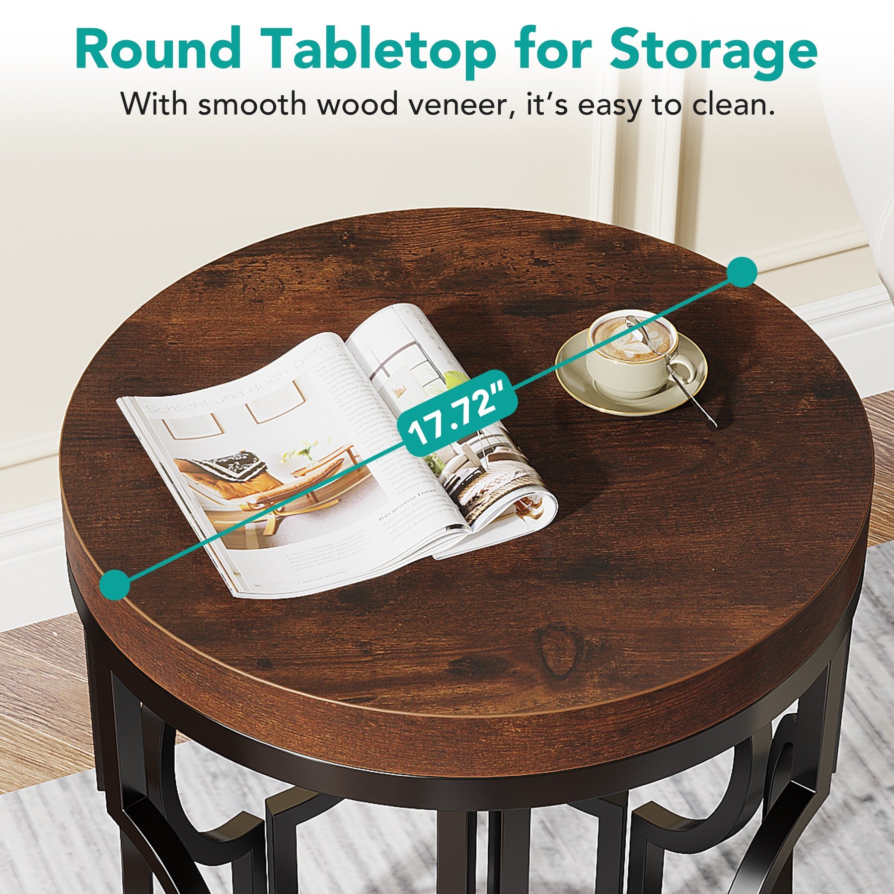 Industrial Round End Table with Metal Hollow Frame - Sturdy Side Table for Living Room, Bedroom, or Office Decor