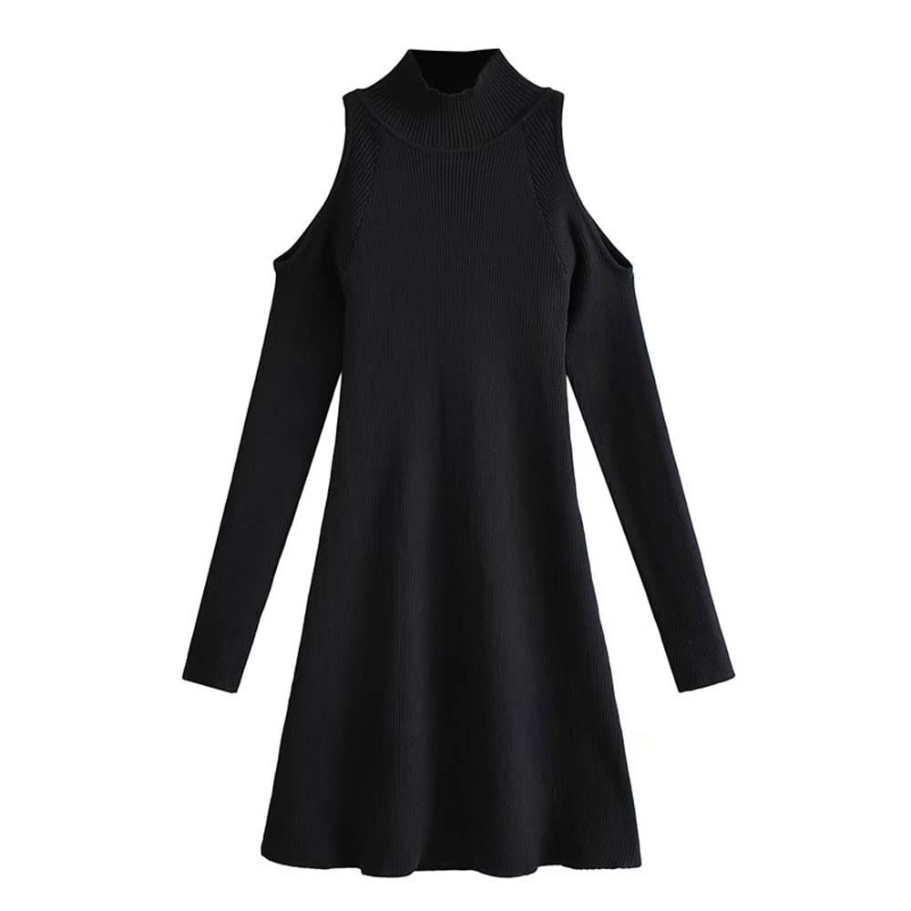Sexy Women's Cutout Fitted Mesh Bodycon Dress with Turtleneck & Long Sleeves - Black Size L - Perfect for Clubwear, Evening Parties & Date Nights