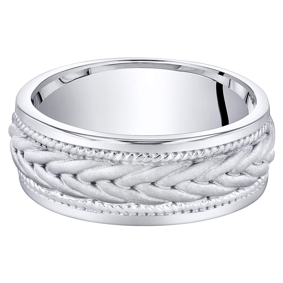 PEORA Men's Sterling Silver Roped Pattern Wedding Band Ring - 8mm Comfort Fit Size 8-14 - Perfect for Engagement, Anniversary & Everyday Wear