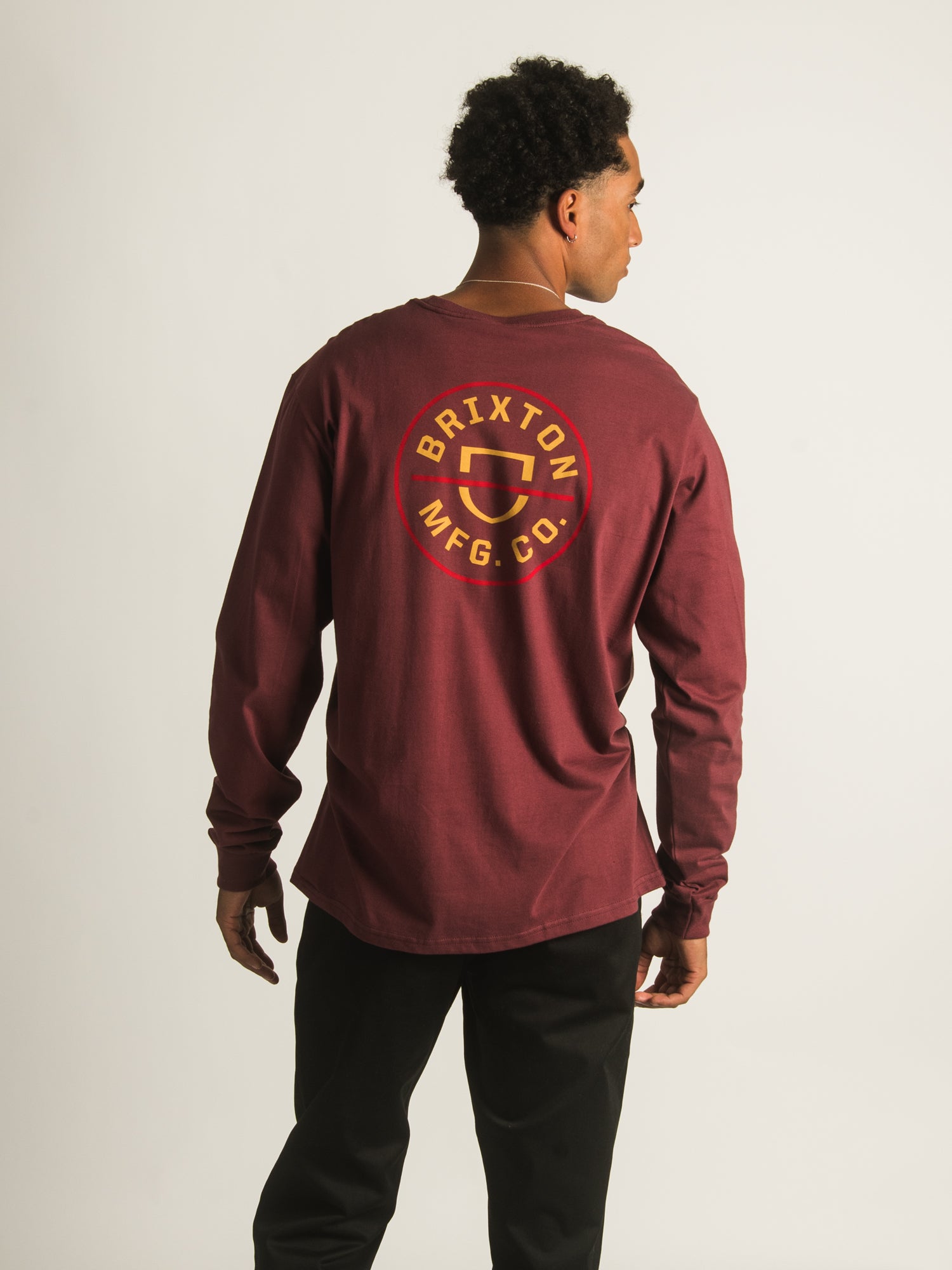 Brixton Crest Long Sleeve T-Shirt for Men - Soft Cotton Crewneck Tee - Casual & Streetwear Style - Perfect for Everyday Wear, Work, and Outdoor Activities
