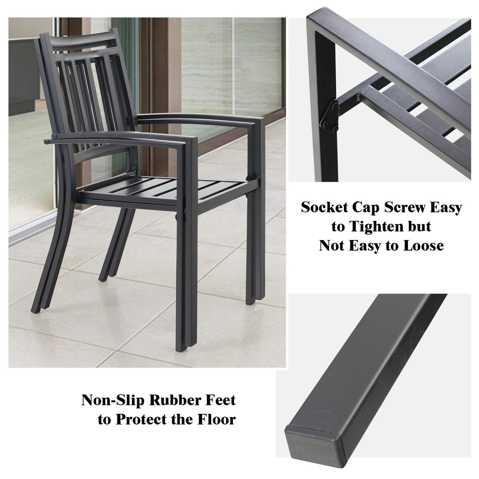 MFSTUDIO 5-Piece Outdoor Patio Dining Set - 4 Stackable Metal Slat Arm Chairs & 1 Square Metal Table - Durable Garden Furniture for Backyard, Lawn, Poolside & BBQ Gatherings