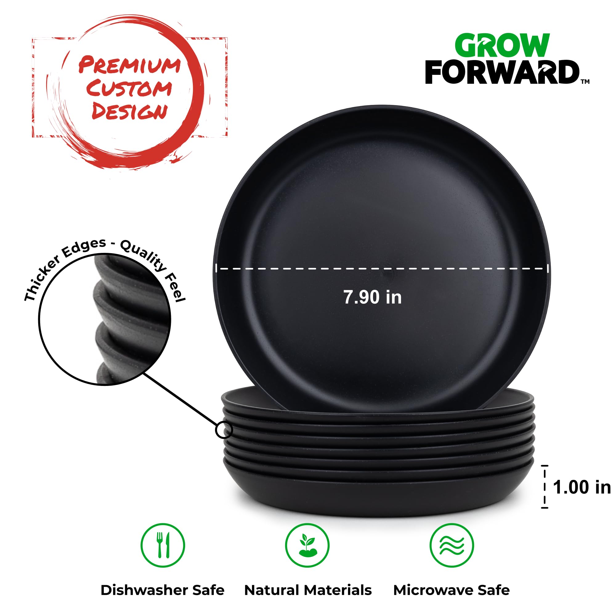 Premium 8-Inch Wheat Straw Dessert Plates - Set of 8 Unbreakable Reusable Hard Plastic Plates - Microwave Safe Dinnerware for Camping, RV, Outdoor Picnics, Patio Parties & Everyday Kitchen Use - Midnight Color