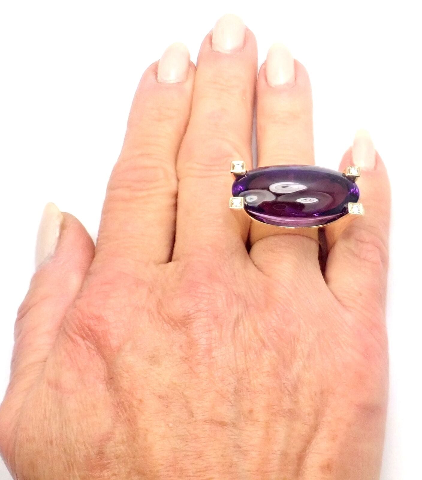 Authentic Van Cleef & Arpels 18k Yellow Gold Diamond Large Amethyst Ring for Women | Luxury Jewelry Gift for Anniversary, Engagement & Special Occasions