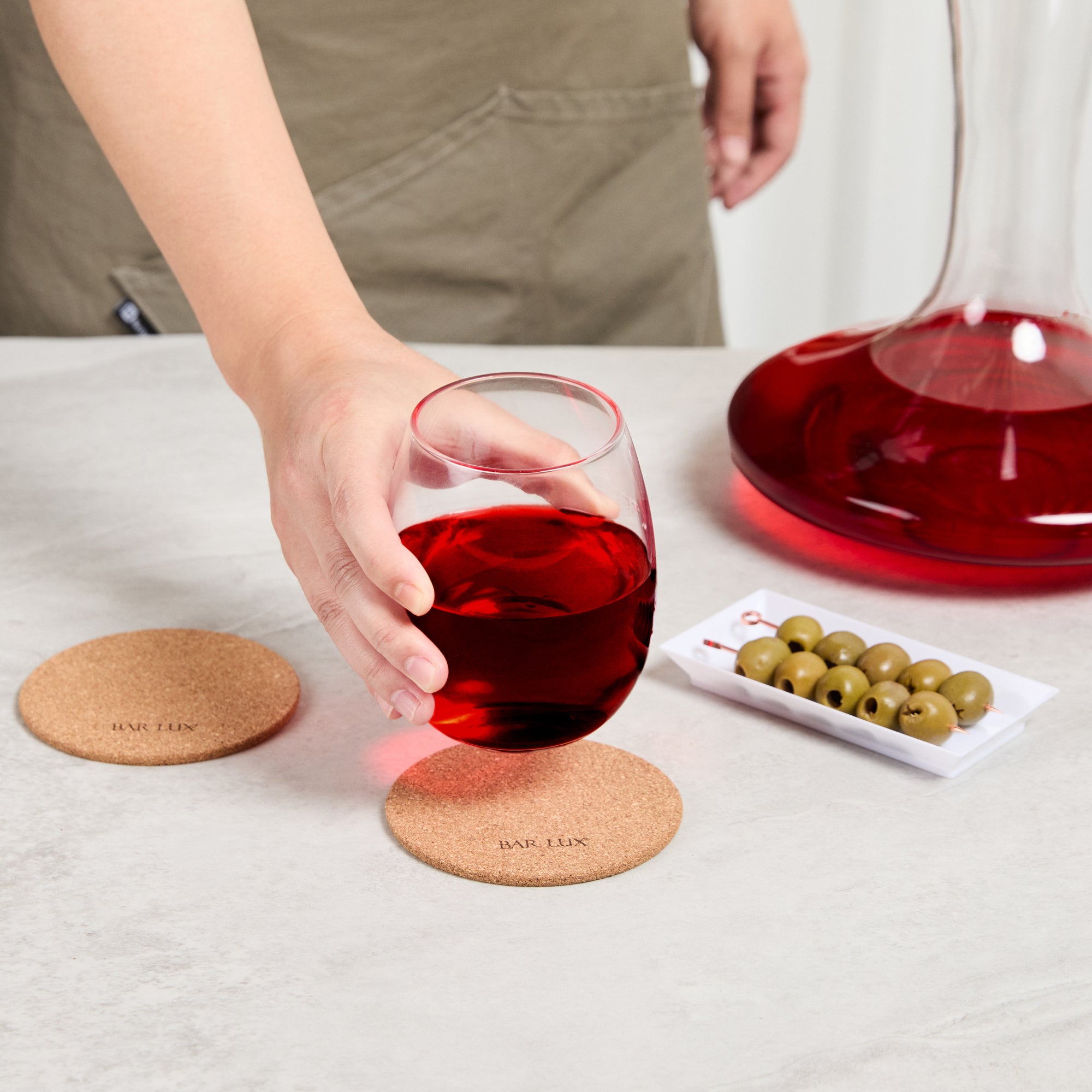 Premium Round Cork Coasters Set of 20 - Natural Wood Drink Coasters for Coffee, Wine & Beer - Bar Lux Brand Coasters for Home, Office & Restaurant Use
