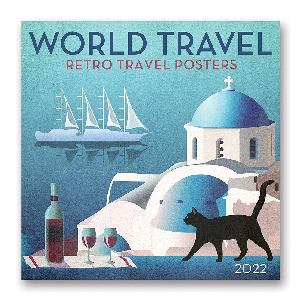Orange Circle Studio 2022 World Travel Retro Wall Calendar - Vintage Travel Themed Planner for Home, Office & Gift Ideas