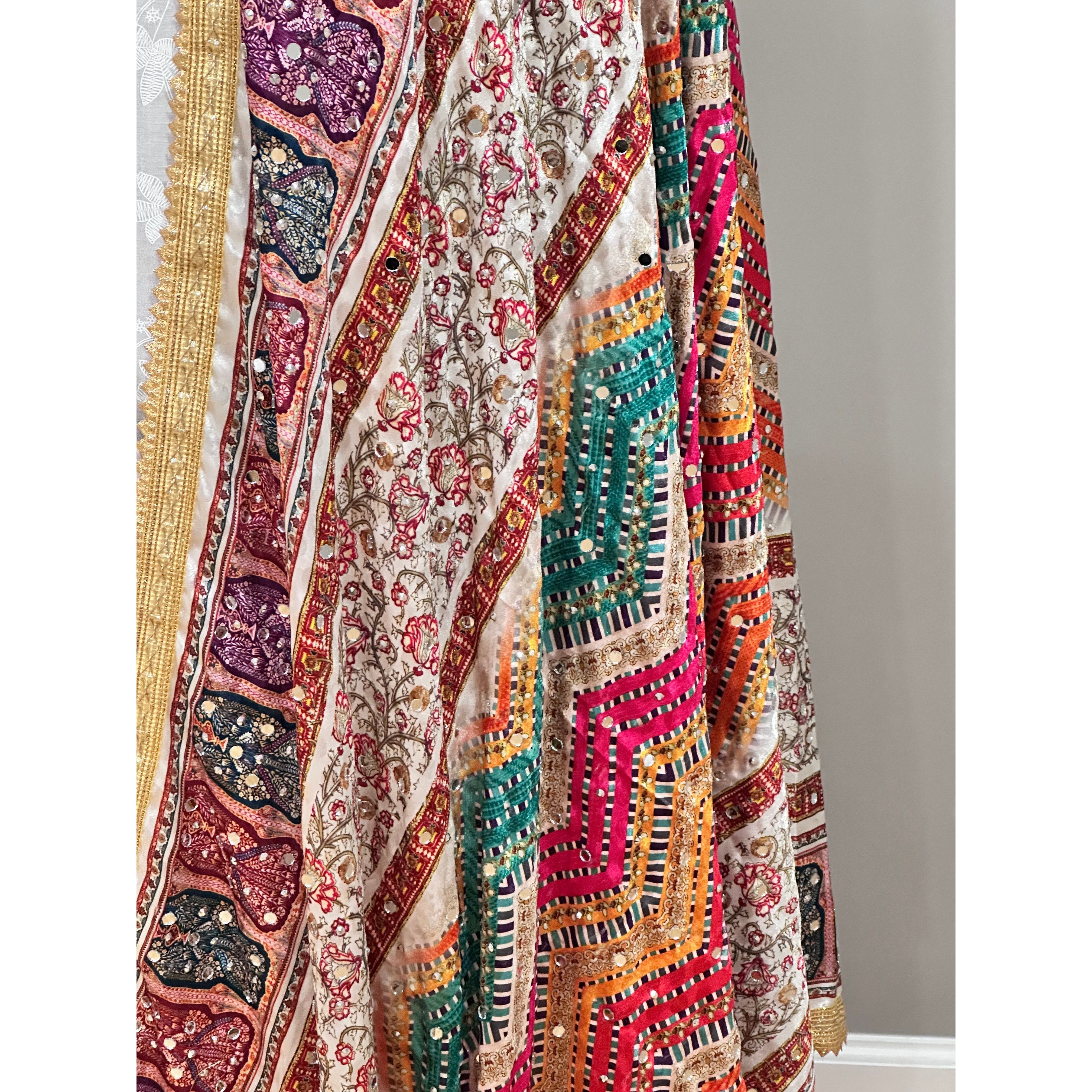 Exquisite Jacquard Multicolor Mirror Dupatta Scarf - Elegant Embroidered Shawl for Women - Perfect for Weddings, Parties & Festive Occasions