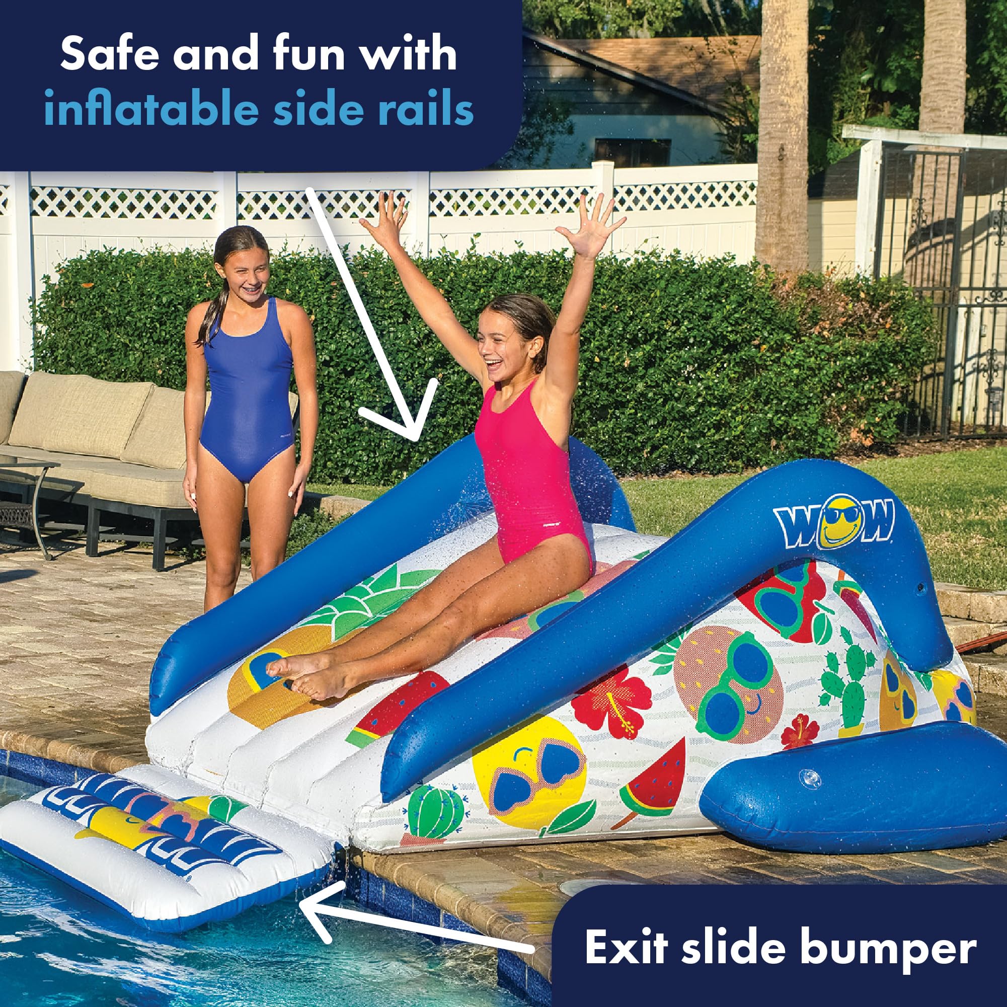 WOW Sports Fruit Fun Soaker - Durable Vinyl Inflatable Pool Slide with Built-in Sprayer for Kids & Adults - Perfect for Backyard Summer Fun and Family Gatherings