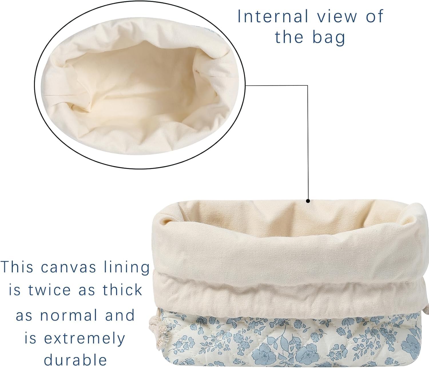 Small Cotton Quilted Drawstring Makeup Bag - Cute Coquette Cosmetic Pouch with Canvas Lining | Aesthetic Travel Toiletry Organizer for Purse (Bear Design) - Perfect for Travel, Gym & Daily Essentials Storage