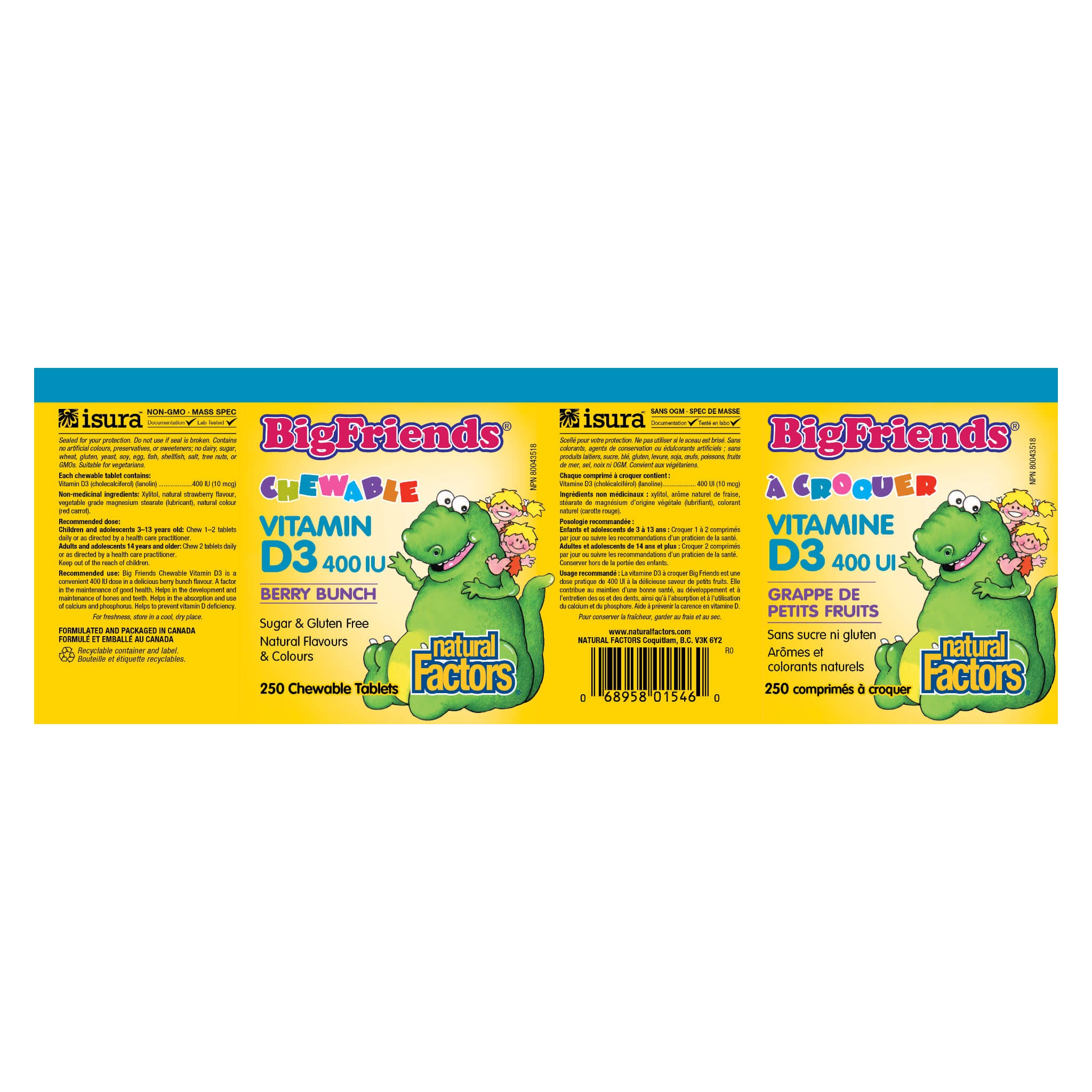 Big Friends Chewable Vitamin D3 400 IU for Kids - Berry Bunch Flavor - Immune Support & Bone Health - Delicious Berry Flavored Gummies for Daily Nutrition - Perfect for Picky Eaters & School Lunchboxes