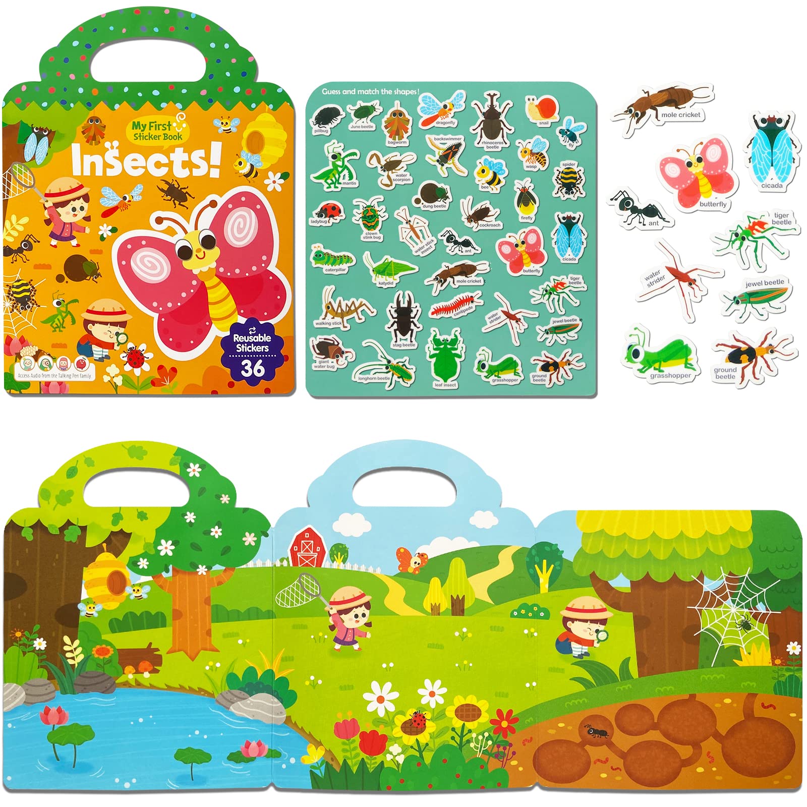 **Reusable Jelly Stickers Book for Kids - Insects Theme Activity Book for Toddlers Ages 2-6, Educational Learning Toys & Fun Party Supplies, Perfect Birthday Gift for Boys & Girls | Great for Travel, Classroom & Playtime**