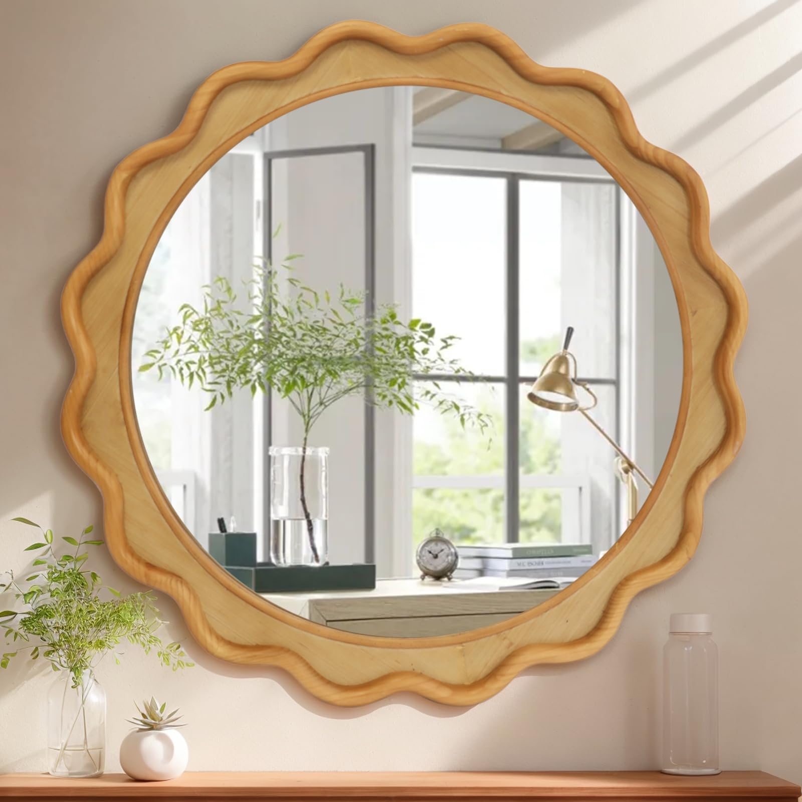 RiteSune 30 Inch Round Wall Mirror - Farmhouse Rustic Circle Mirror for Living Room, Bathroom, Entryway Decor - Perfect for Home, Office & Wedding Venue Decoration