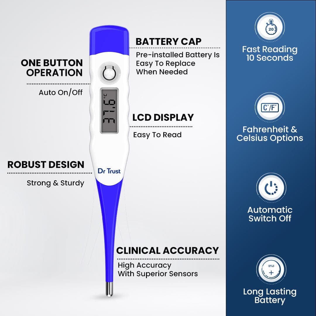 Dr Trust USA Digital Thermometer with Flexible Tip - Fast & Accurate Fever Check for Adults, Kids & Babies - Perfect for Home, Clinic & Travel Use