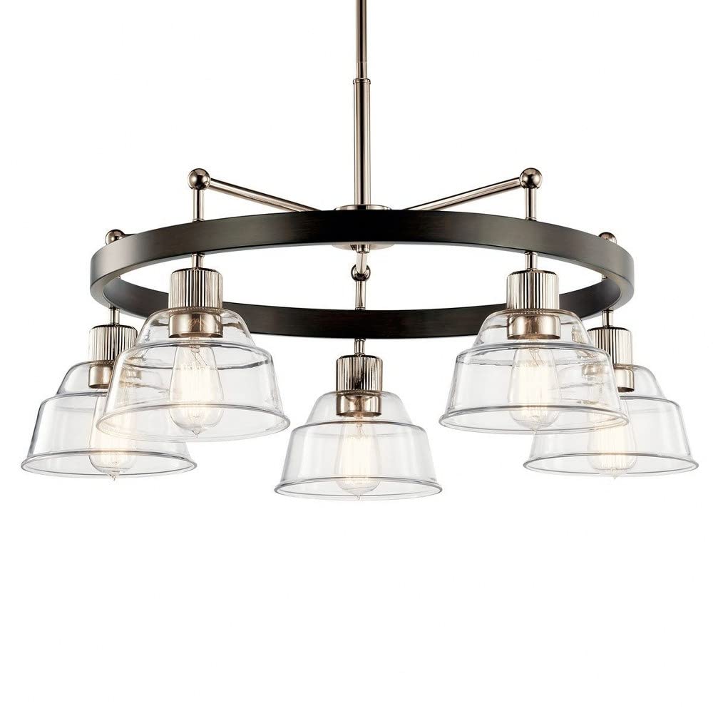 Kichler Eastmont 5-Light Black Chandelier with Clear Glass Shades - Modern Ceiling Fixture for Dining Room, Bedroom, or Living Room Lighting (Model 52403)