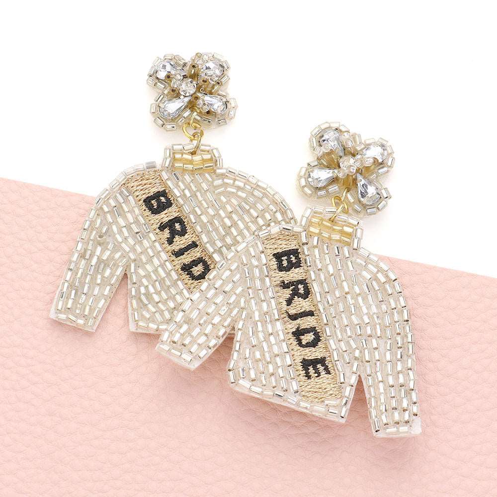Silver Beaded Dangle Earrings for Bride - Elegant Felt Back Wedding Accessories | Perfect for Bridal Party, Prom & Special Occasions