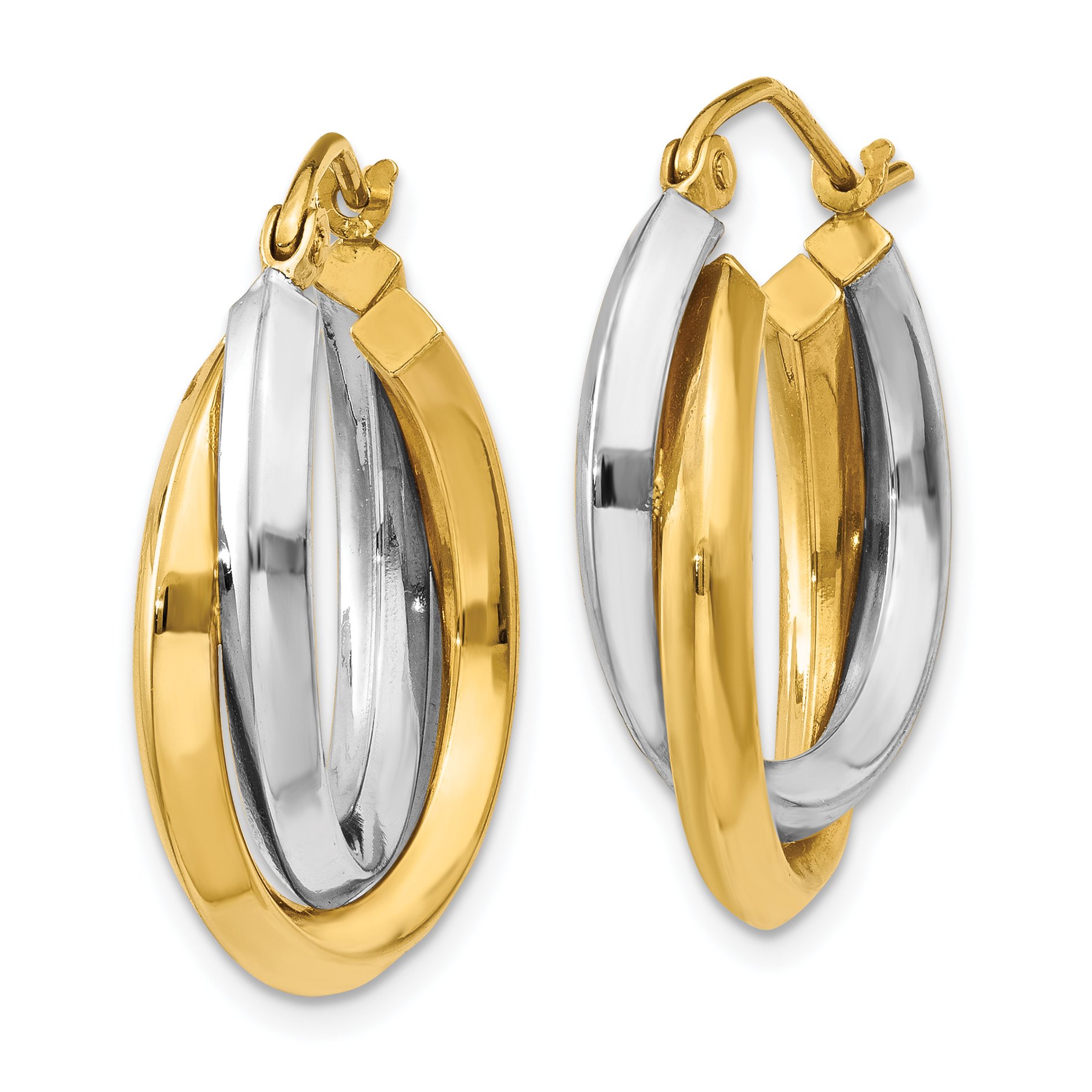 14K Solid Two-Tone Gold Double Round Huggie Small Hoop Earrings for Women - Minimalist Everyday Jewelry for Work, Date Night & Special Occasions