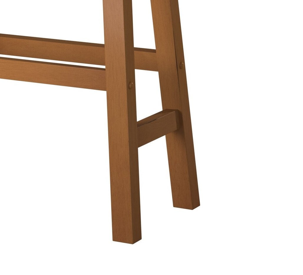 2-Piece Set of 29-Inch Bar Height Stools - Solid Wood Oak Finish with Saddle Seat for Casual Dining & Home Decor | Perfect for Kitchen Islands, Breakfast Bars & Entertaining