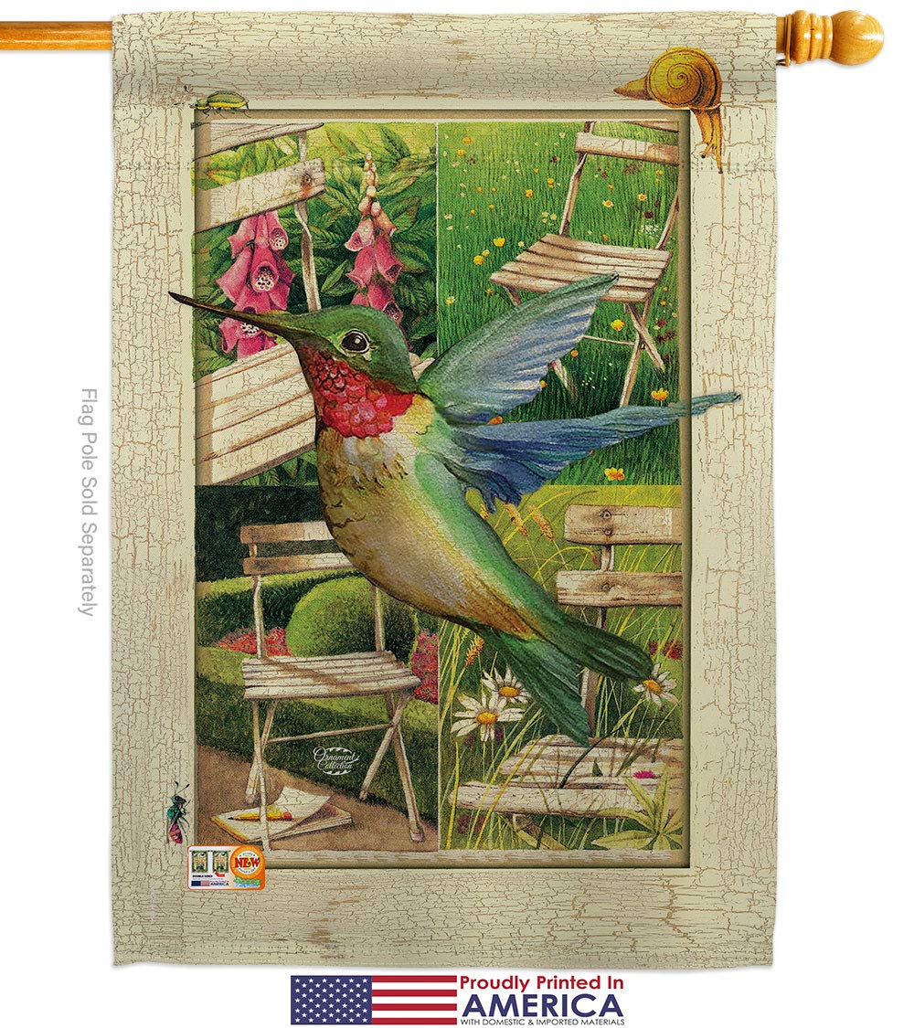 Hummingbird Garden House Flags Set - 28x40 Inch Outdoor Decorative Banner with Embroidery, Featuring Wildlife Birds Like Flamingo, Cardinal & Peacock - Perfect for Spring Yard Decor, Patio & Garden Gift