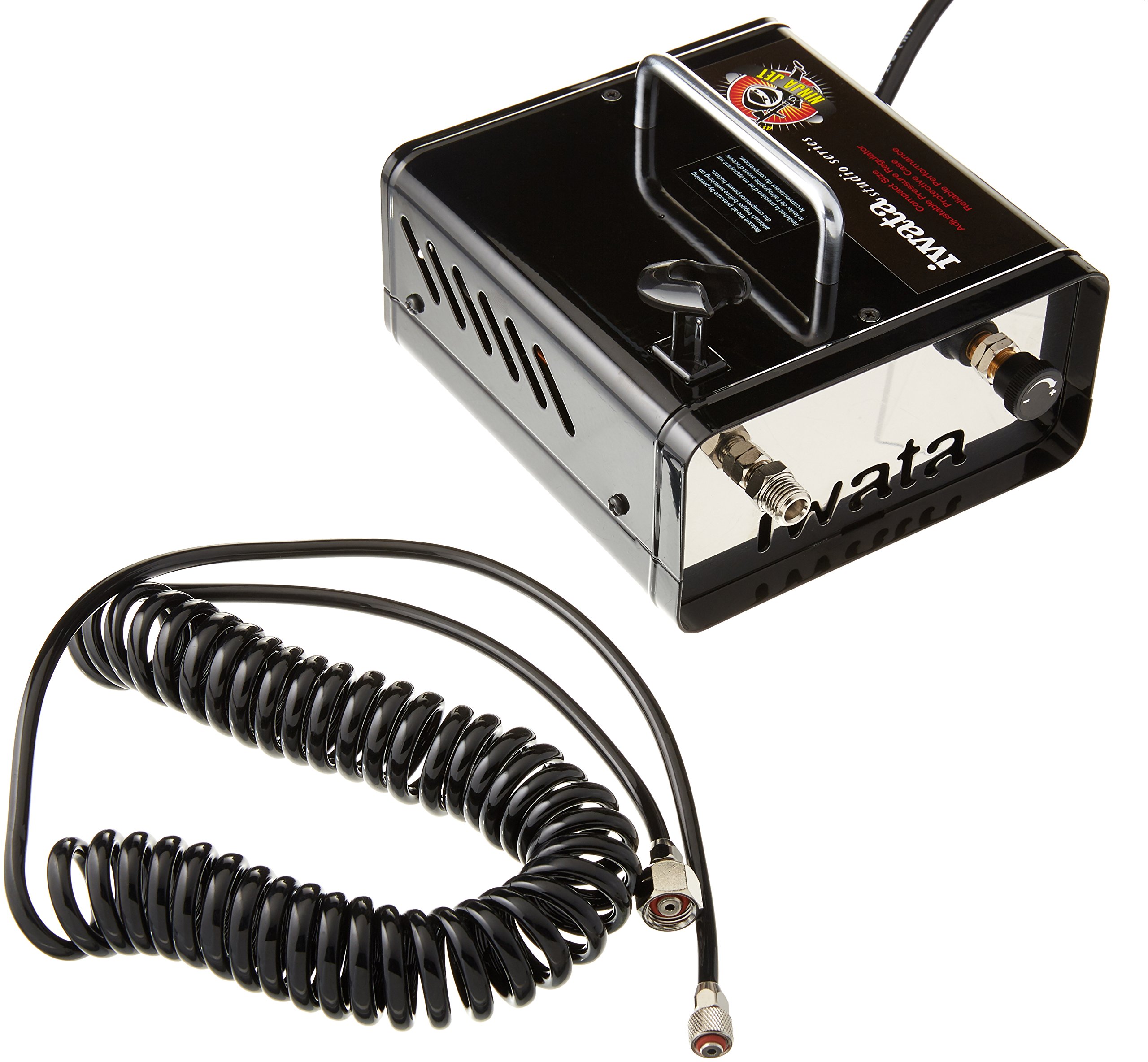 Iwata-Medea Studio Series Ninja Jet Single Piston Air Compressor - Professional Airbrush Compressor for Artists, Hobbyists & Tattoo Artists - Perfect for Miniature Painting, Model Building & Cosmetic Airbrushing