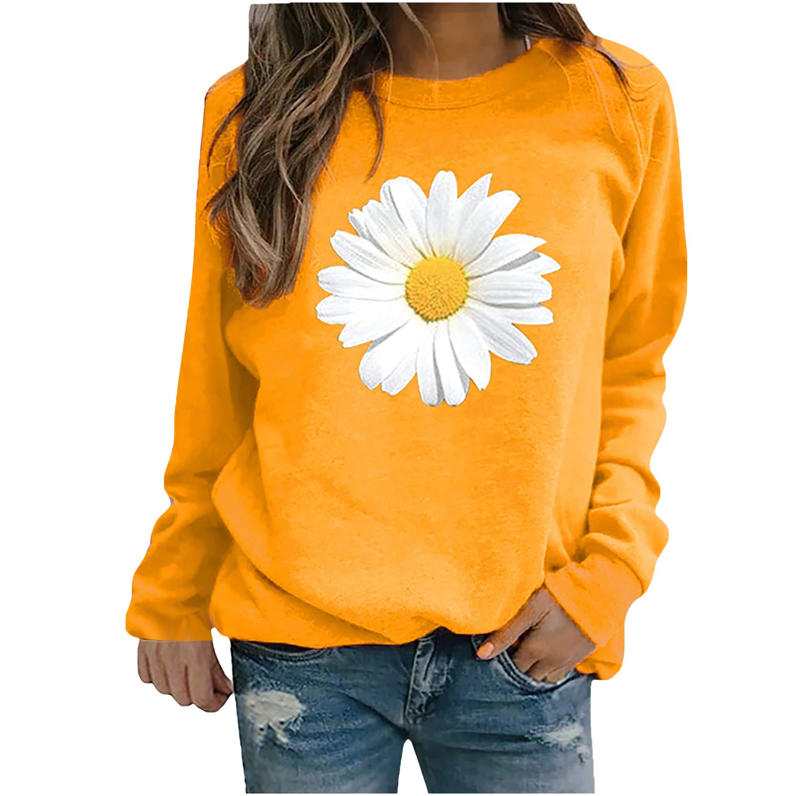 Women's Daisy Print Sweatshirt - Winter Casual Blouse Tee & Silk Work Shirt for Office, Dating & Everyday Wear
