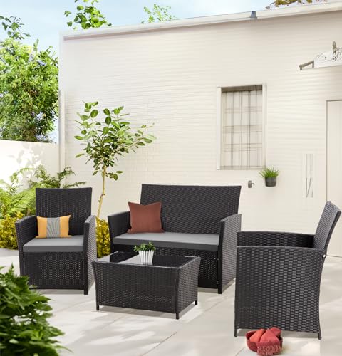 Black Wicker/Grey Cushion
