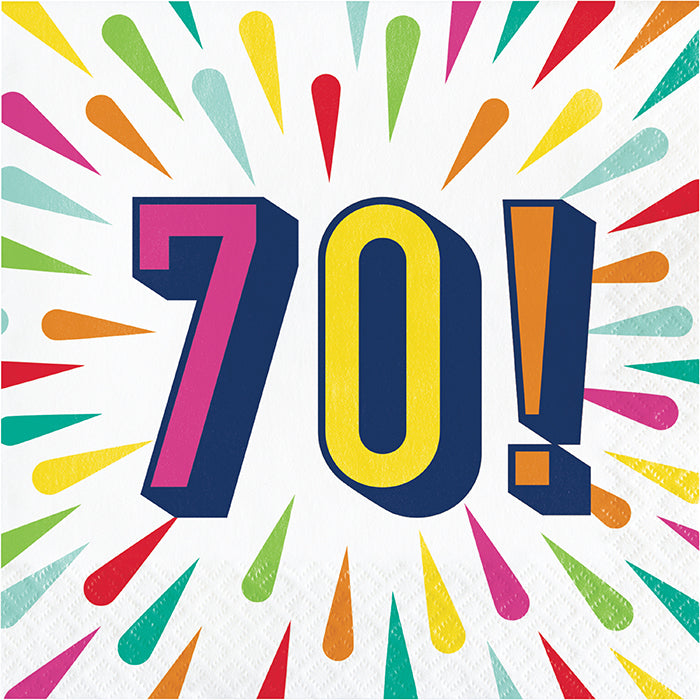 70th Birthday Party Burst Design Luncheon Napkins - 16 Count Pack - Perfect for Birthday Celebrations, Anniversaries, and Special Events