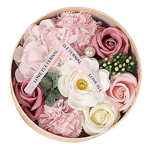 Floral Scented Rose & Peony Bath Soap Gift Set in Elegant Box - Romantic Artificial Rose Petal Soap for Valentine's Day, Anniversary & Bridal Shower - Pink Handmade Soap for Women's Self Care & Luxury Bath Time