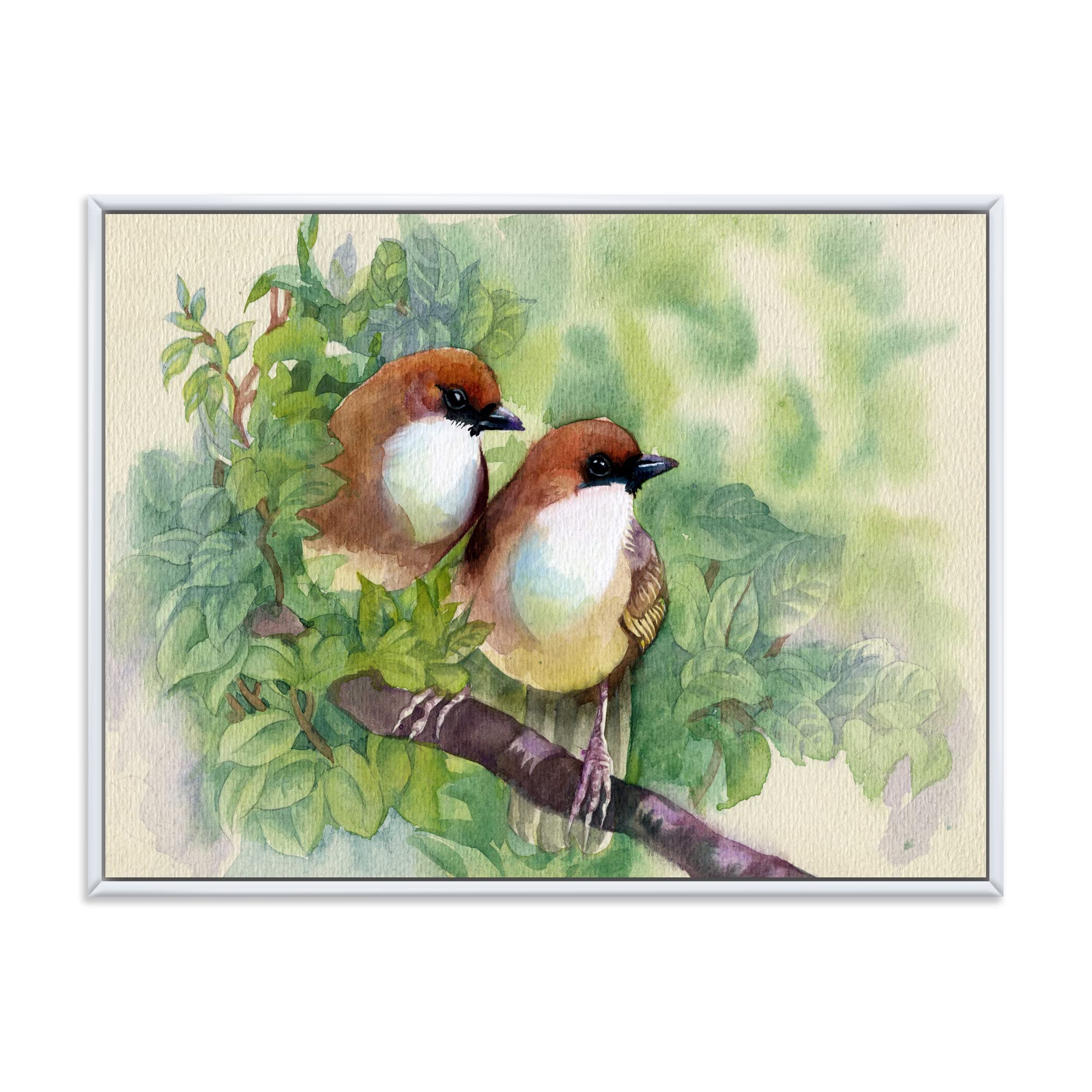 DesignQ Birds of Spring - Traditional Framed Canvas Wall Art Print - Home Decor for Living Room, Bedroom & Office
