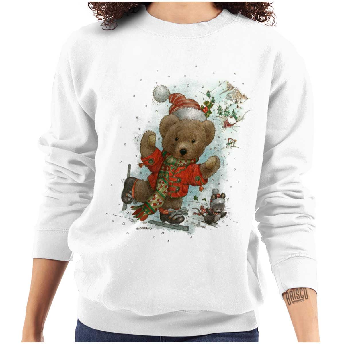 Christmas Teddy Bear Ice Skating Women's Crewneck Sweatshirt - Cozy Holiday Pullover for Winter Outings & Festive Gatherings