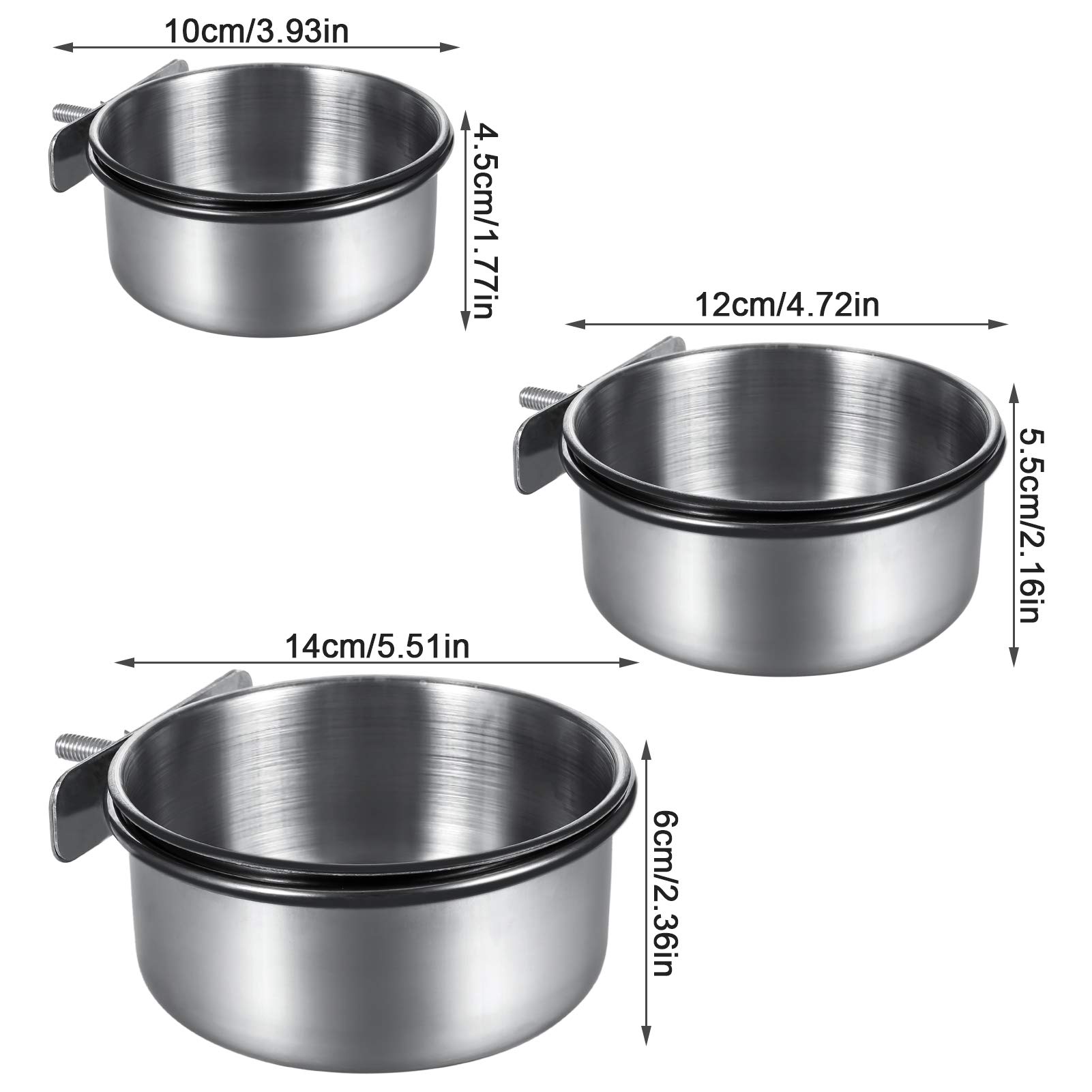Firtink 3-Piece Stainless Steel Bird Feeding Dish Set - Parrot Food & Water Bowls with Clamp Holder for Cage (S/M/L) - Durable Pet Bird Feeder for Parakeets, Cockatiels & Lovebirds - Perfect for Daily Feeding & Cage Accessories