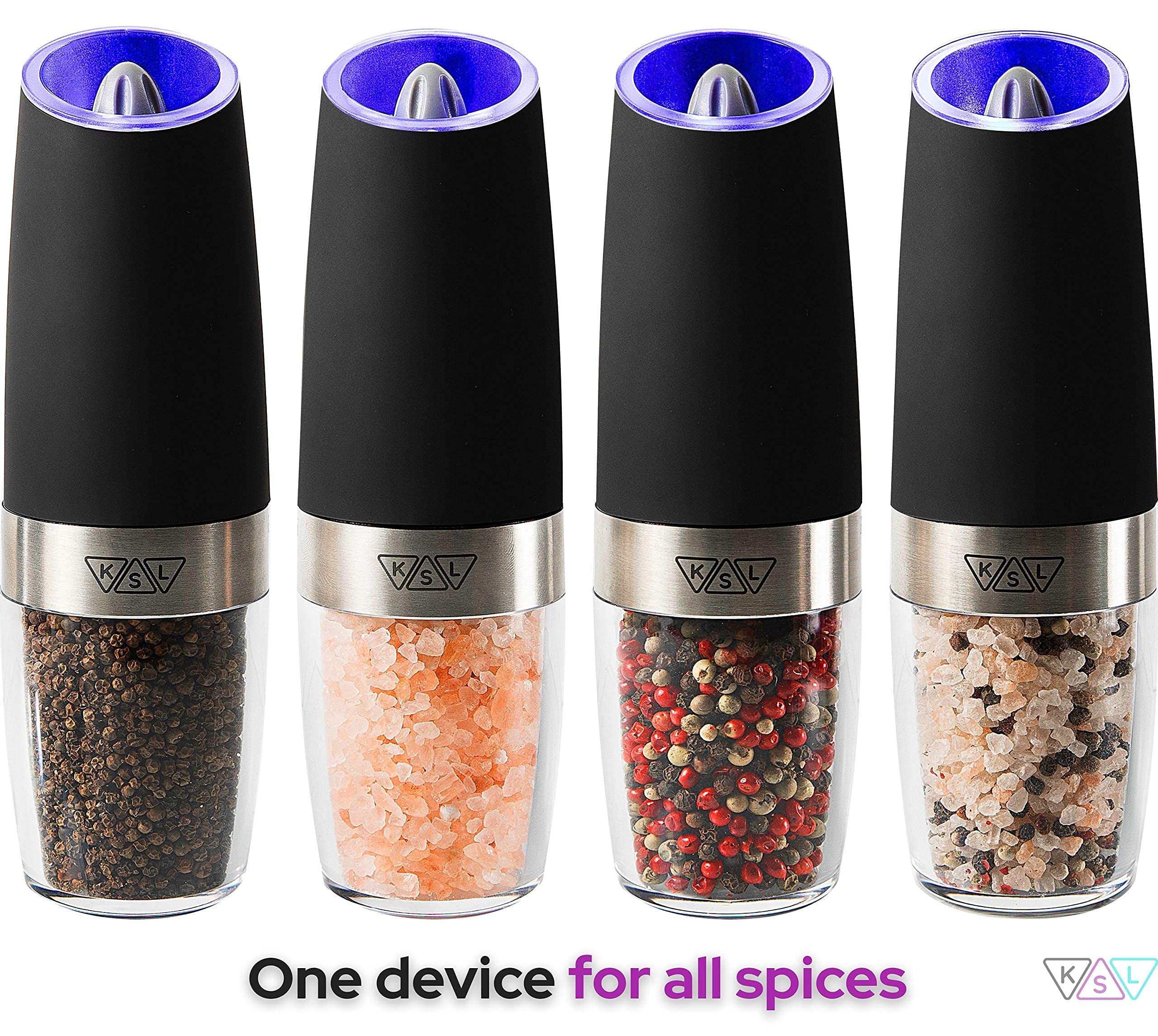 KSL Gravity Electric Salt and Pepper Grinder Set - Automatic Adjustable Battery Powered Mill - Perfect Kitchen Gadget for Cooking & Seasoning - Ideal Mother's Day Gift for Home Chefs