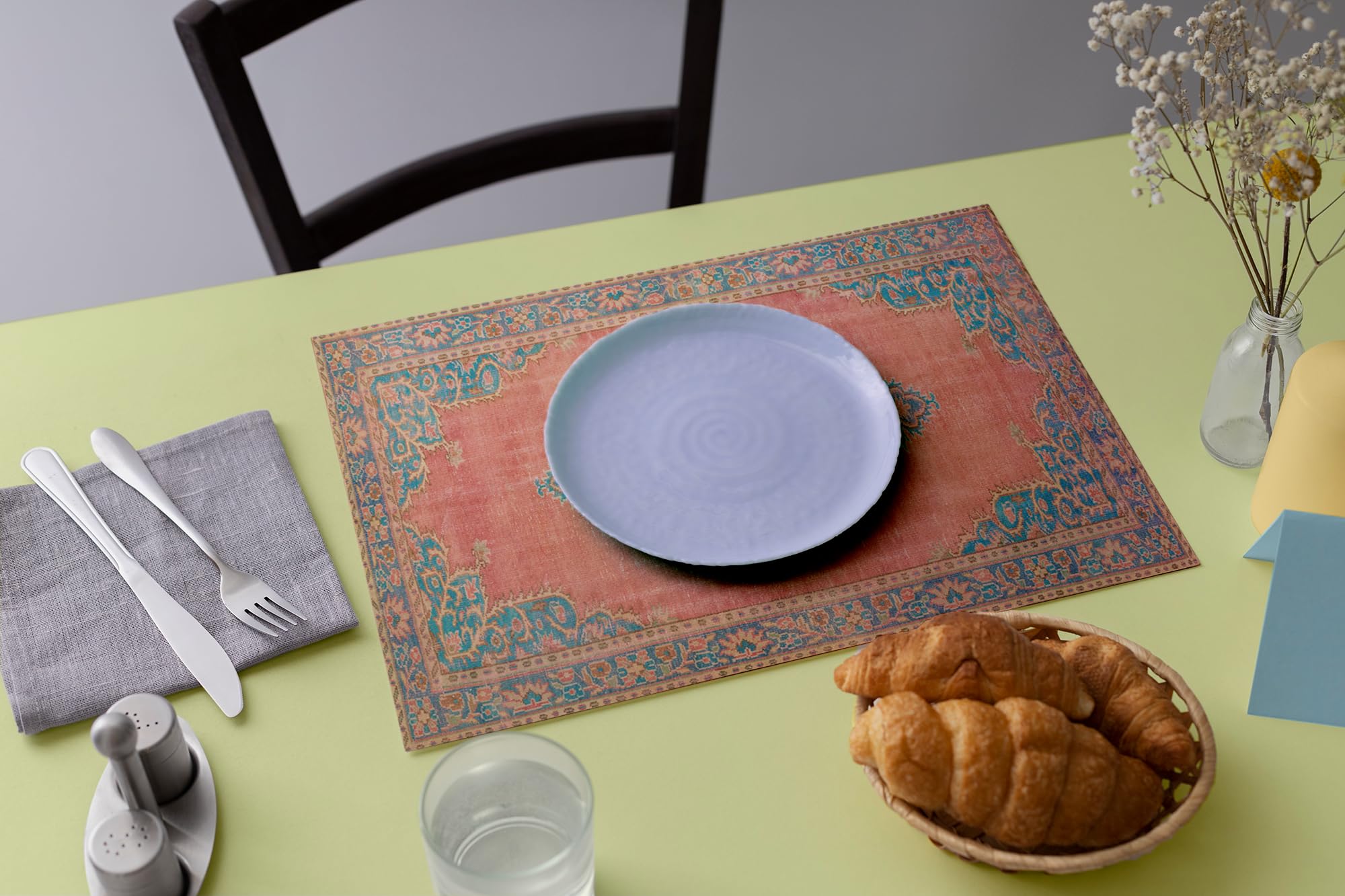 6-Piece Woven Chenille Fabric Placemats Set - Heat Resistant Rectangular & Kilim Style Table Mats - Perfect for Dining, Kitchen Decor, and Personalized Gifts
