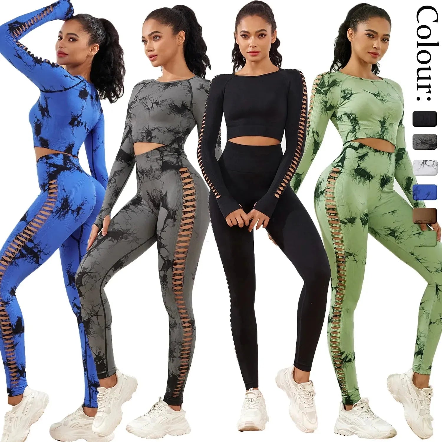 Tie Dye Seamless Yoga Pants Set for Women - Butt Lifting Workout Leggings with Hollow Out Design | Perfect for Gym, Yoga & Fitness Training