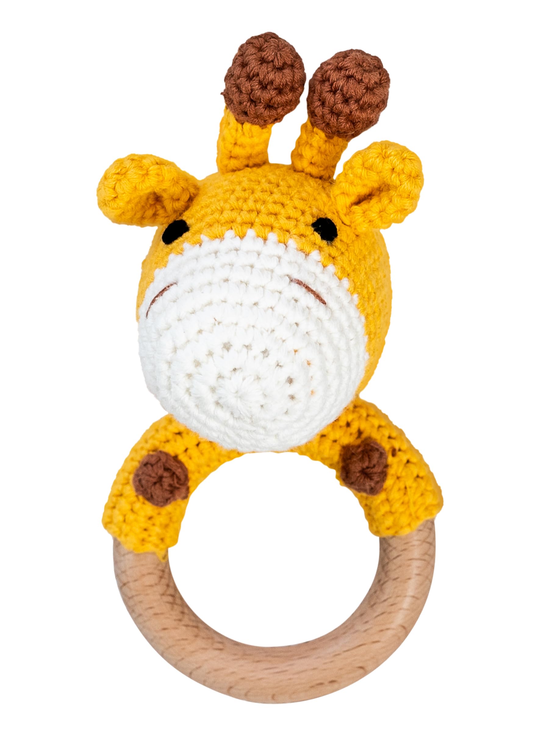 Personalized Baby Rattle with Name - Handmade Crochet Animal Rattle with Wooden Teether Ring | Perfect Newborn Gift for Baby Boy, Girl or Gender Neutral Shower | Includes Gift Bag - Giraffe Design | Great for Nursery Decor, Baby Shower Favors and Early Sensory Development