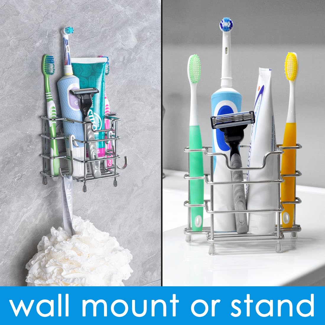 Stainless Steel Wall Mount Toothbrush Holder for Shower - 3 Slot Self Adhesive Bathroom Organizer - Compatible with Colgate Extra Clean & Oral-B CrossAction - Perfect for Small Bathrooms, RVs and Dorm Showers
