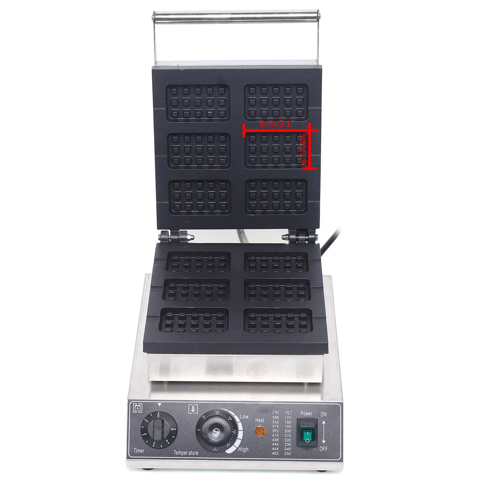 **1500W Commercial Electric Waffle Maker - 6 Square Grid Nonstick Waffle Machine with 50~300°C Temperature Control - Perfect for Breakfast, Cafes, and Restaurants**