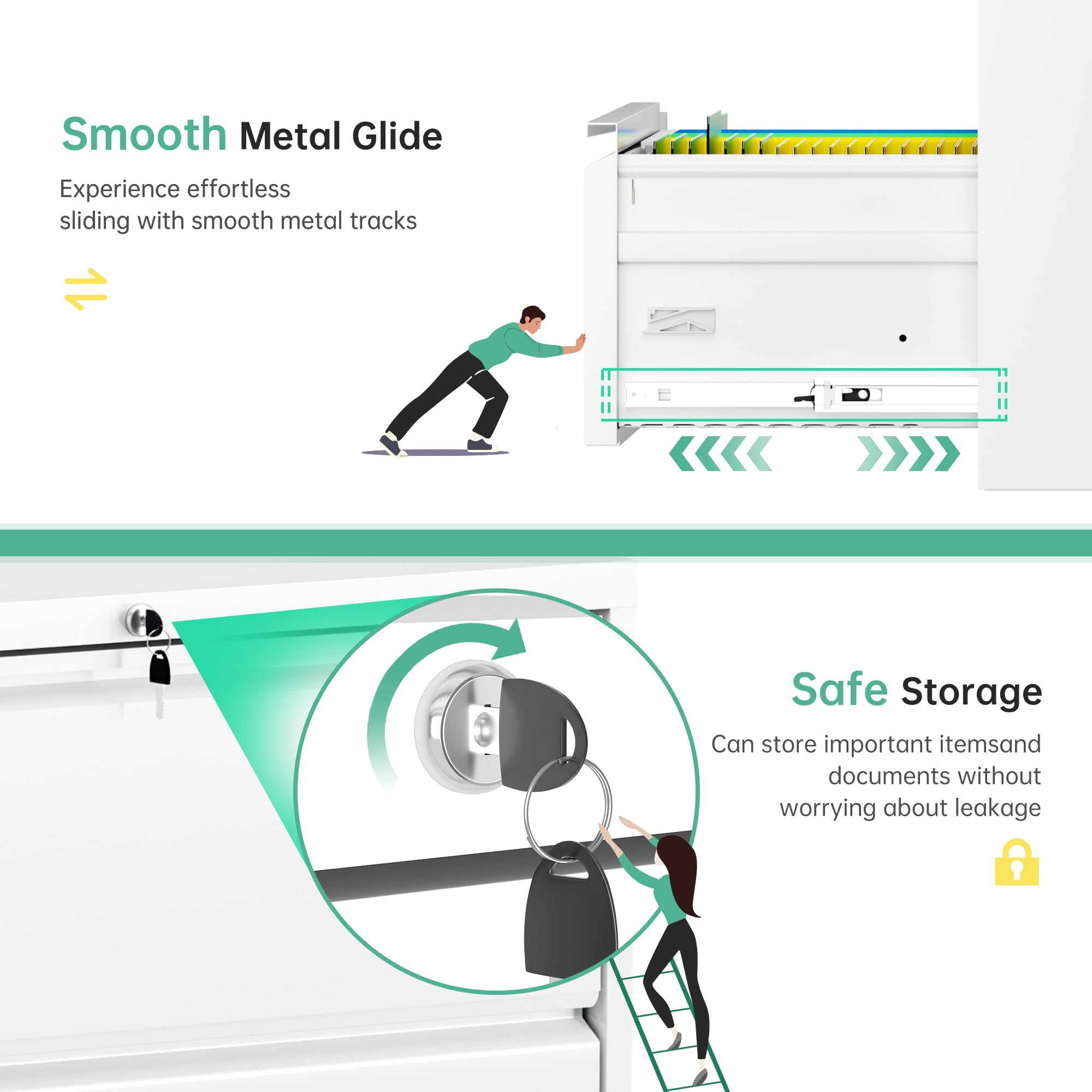 Bonusall 3-Drawer Locking Lateral File Cabinet - White Metal Office Storage with Keys for Documents, Folders & Supplies | Perfect for Home Office, Business & School Organization