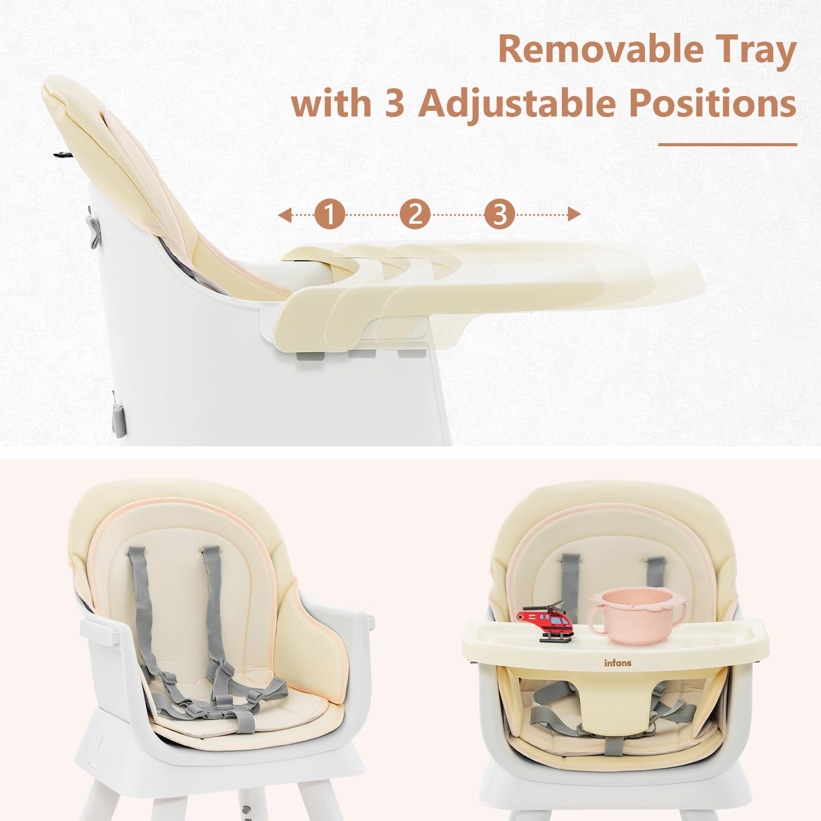 INFANS 8-in-1 Convertible Baby High Chair for Infants & Toddlers - Adjustable Dining Booster Seat, Building Block Activity Table, Kids Stool & Chair Set with Removable Tray | Perfect for Feeding, Playtime & Learning at Home or Daycare