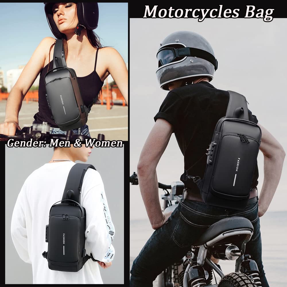 USB Charging Anti-Theft Waterproof Crossbody Sling Bag - Sport Shoulder Chest Daypack for Hiking, Travel & Gym - with Secure Zipper & Phone Charging Port