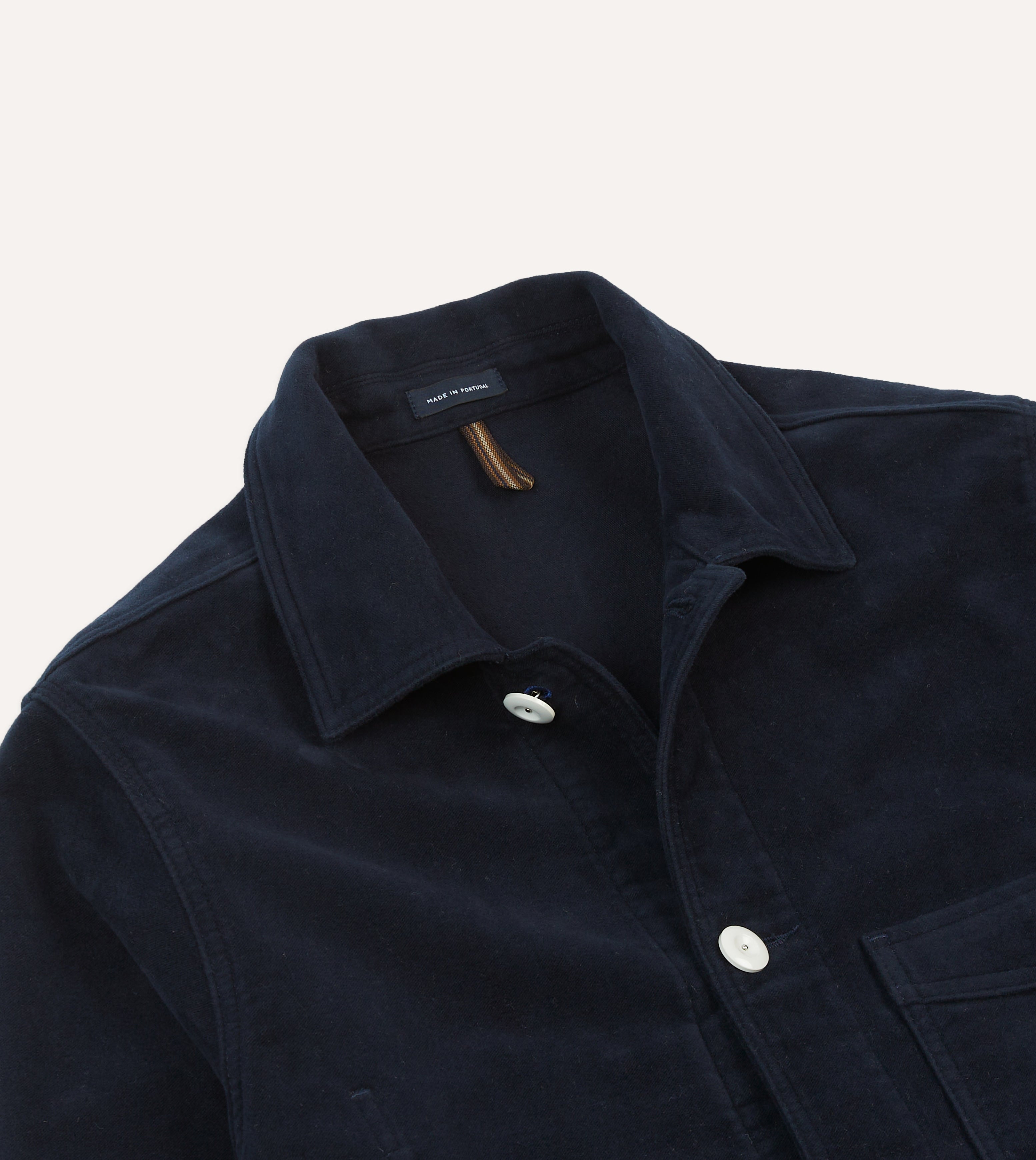 Drake's Navy Moleskin Five Pocket Chore Jacket by St. JOHN | Men's Workwear & Casual Outerwear | Perfect for Outdoor Activities, Work & Everyday Wear