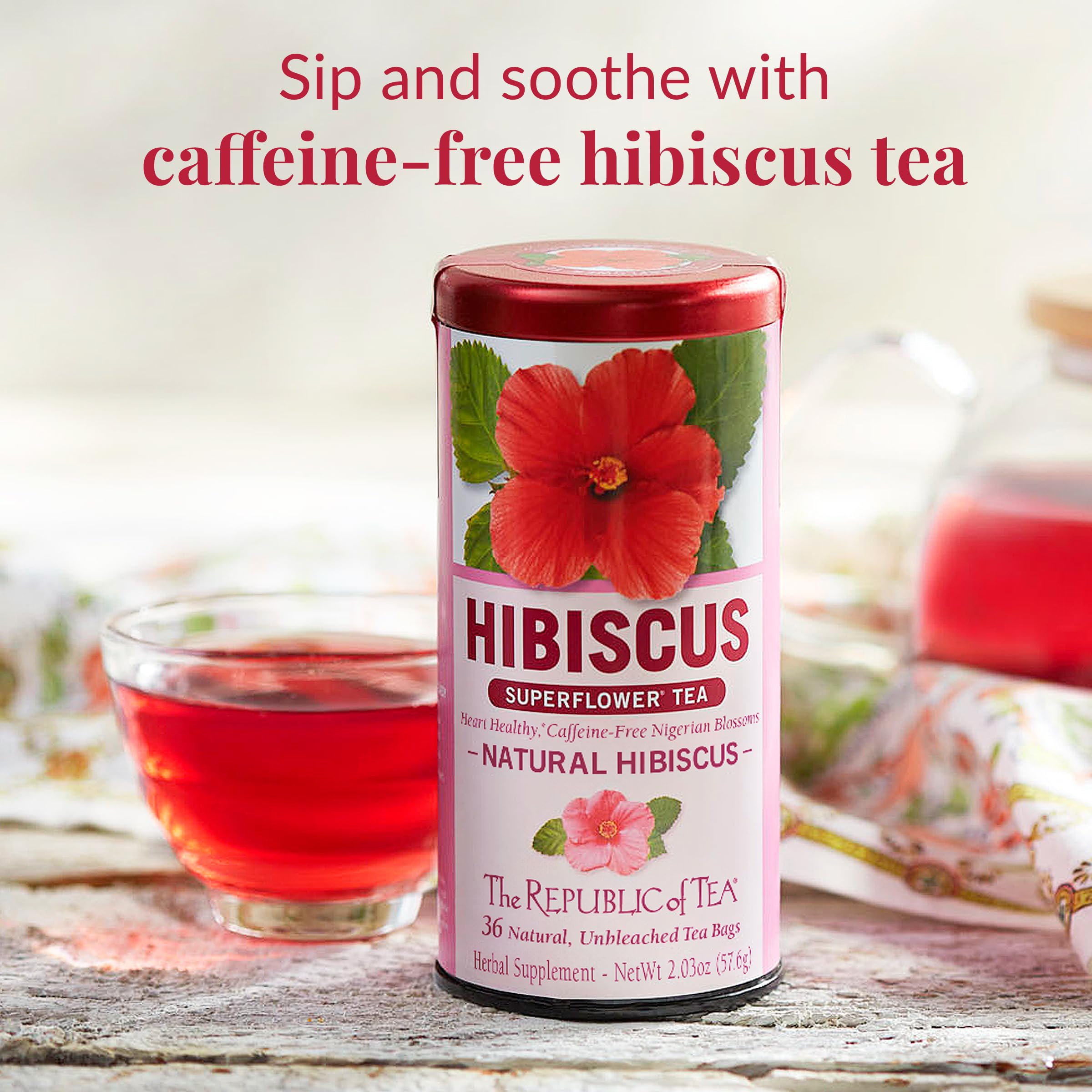 Organic Hibiscus Superflower Tea Bags - 36 Count | Caffeine-Free Herbal Tea for Relaxation & Wellness | Perfect for Iced Tea, Detox & Stress Relief