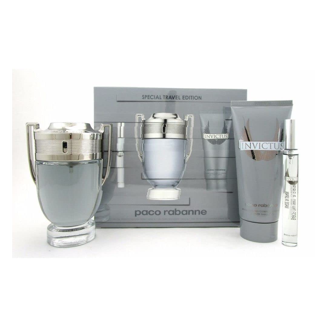 Paco Rabanne Invictus Cologne Gift Set for Men - 3 Piece Eau de Toilette Spray, Aftershave & Deodorant | Perfect Valentine's Day, Birthday & Anniversary Gift for Him | Luxury Fragrance Set for Date Night, Work & Special Occasions