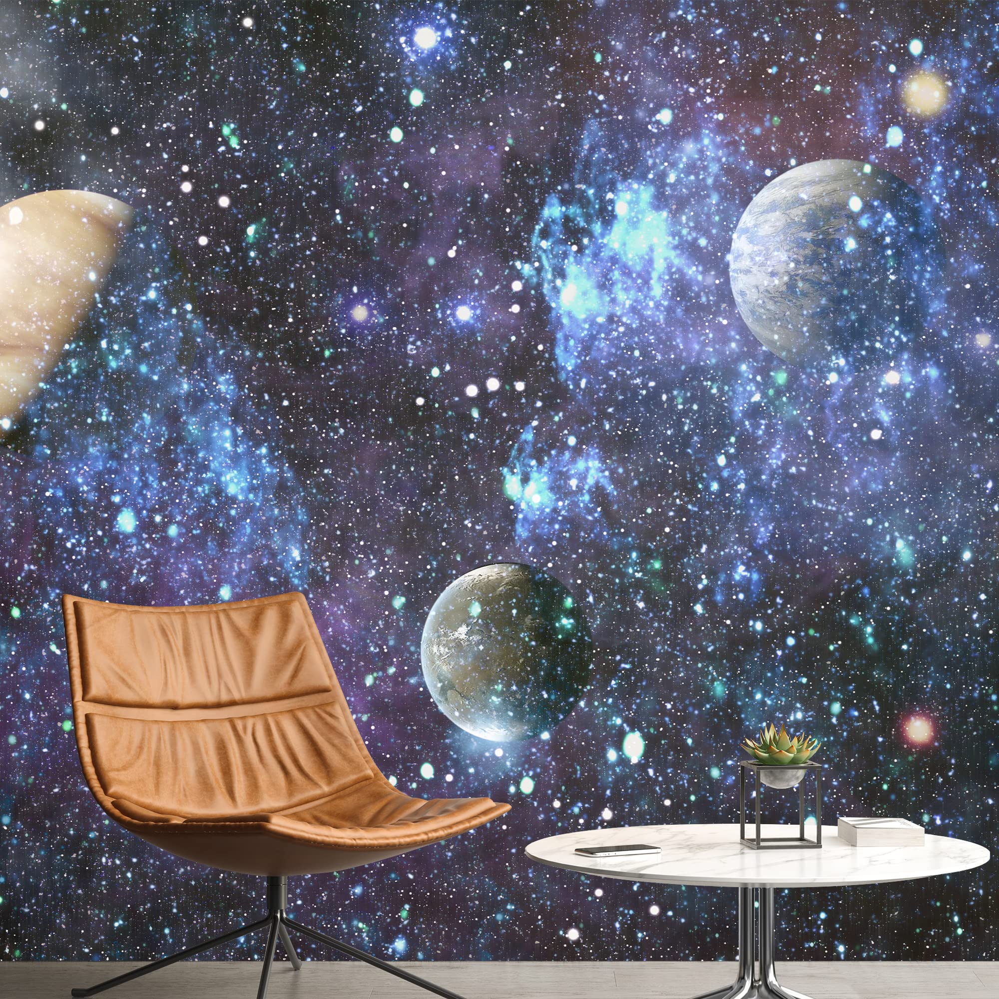 Removable Peel and Stick Wallpaper - Space Themed Wall Murals for Bedroom Decor (100x144 inches) - Giant Planets Universe Design, Easy to Apply & Remove, Perfect for Kids Room, Nursery, or Home Office