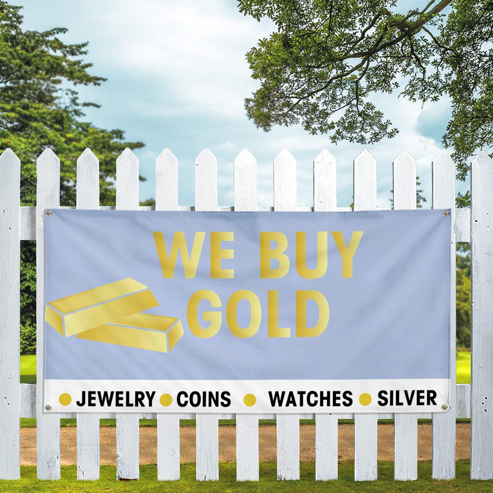 Custom Vinyl Banners 48x96 Inches - Weatherproof Outdoor Business Signs with 8 Grommets (Multiple Sizes Available) - Perfect for Jewelry Stores, Pawn Shops, Yard Sales & Industrial Advertising