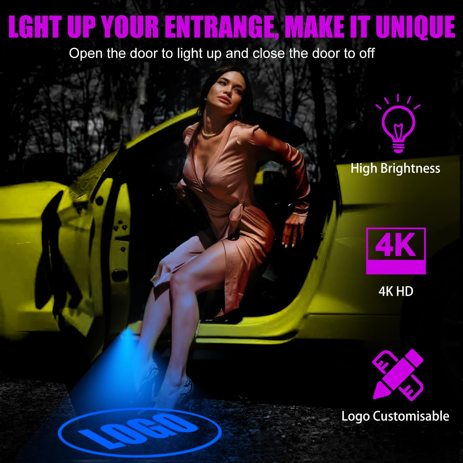 Premium Car Door Lights with Logo Projector - Compatible with Lexus LS/ES/IS/LX/LC/RX/GS/GX/RC/UX Models - HD LED Welcome Lights (4 Pack) - Perfect for Nighttime Safety & Custom Style Enhancement