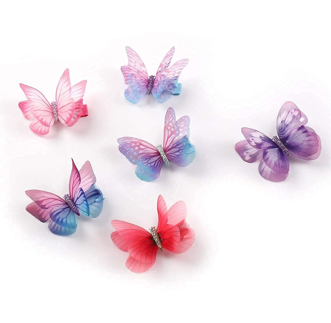 MT BROTHERS Baby Girl Hair Bows - 6 Pack Cute Elastic Butterfly Hair Clips for Ponytails & Braids - Perfect for Parties, School & Daily Outfits