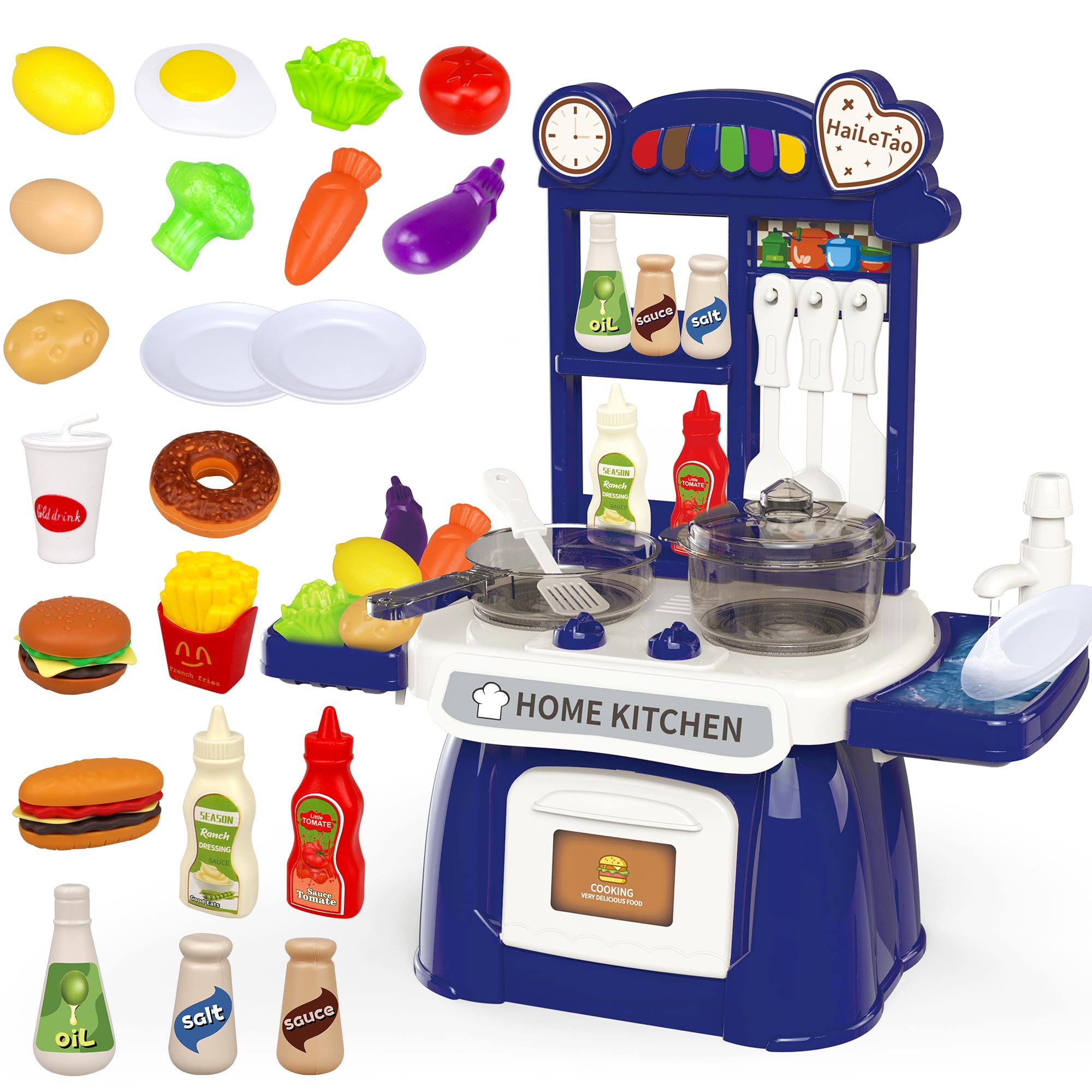 **Toddler Kitchen Playset with Sound & Light - Pretend Cooking Toy Set for Kids, Play Sink with Running Water & Electronic Induction Stove - Red Kitchen Accessories for Pretend Play & Role-Playing Fun**