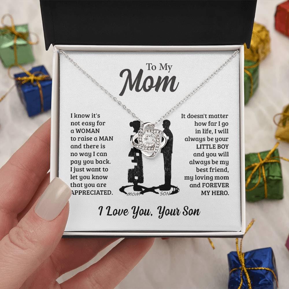 Meaningful Mother's Day Necklace Gift for Mom from Son - Heartfelt Message Pendant Jewelry in Elegant Gift Box | Birthday, Christmas & Special Occasion Present for Mother