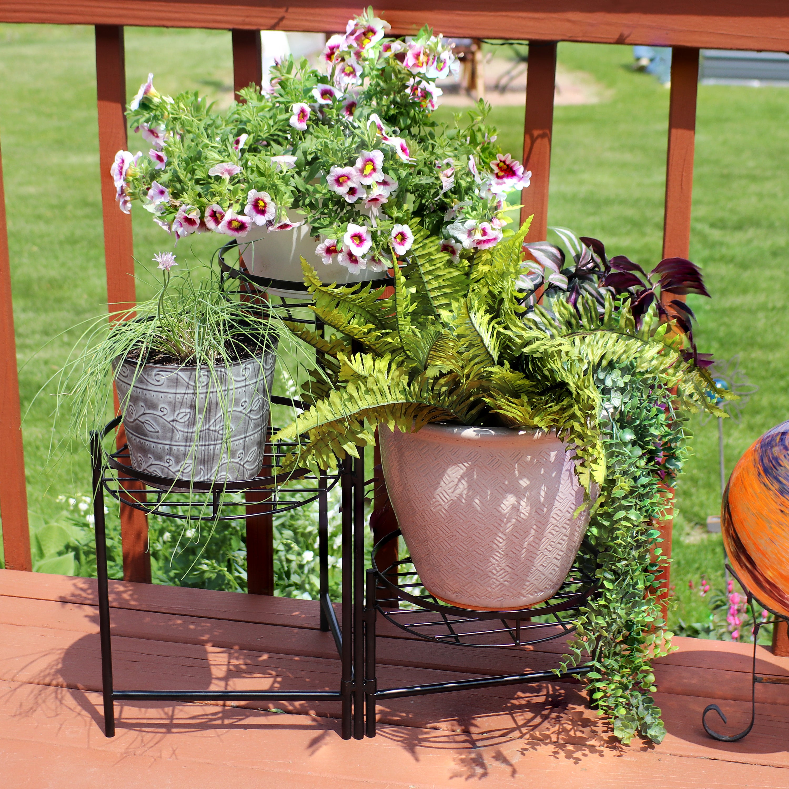 Black 3-Tiered Plant Stand Set of 2 - 22 Inch Height - Perfect for Indoor/Outdoor Garden Decor, Patio, Balcony & Home Organization