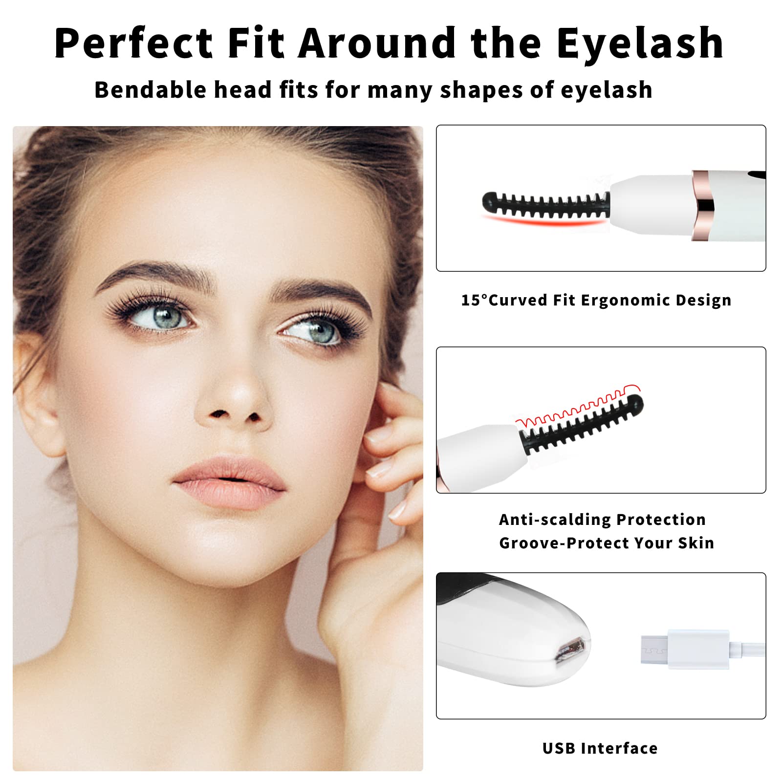 Electric Heated Eyelash Curler with Comb - 3 Temperature Settings for Natural Curl & Long-Lasting Lashes | Professional Makeup Tool for Women (White) | Perfect for Daily Makeup, Special Occasions & Travel